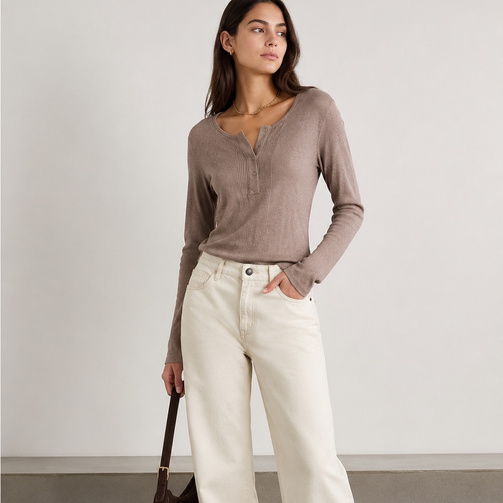 NWT Loulou Studio Arro Ribbed Henley Bodysuit Sz L